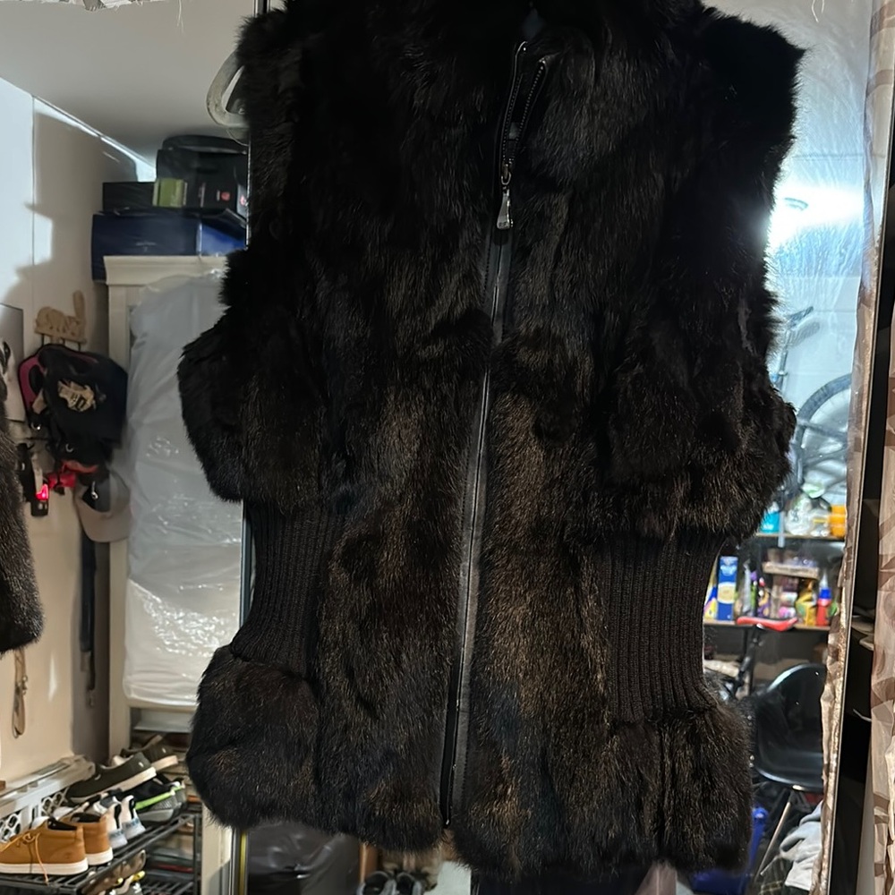 Black genuine rex fur vest.